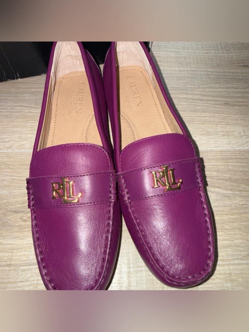 Lauren Ralph Lauren Magenta Leather RL Logo Driving Loafers
